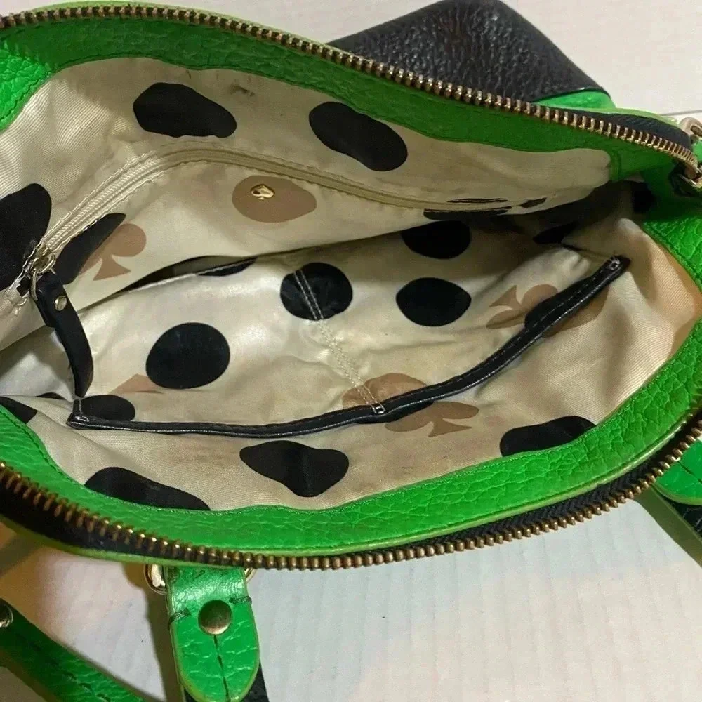 Kate spade green black pebbled leather satchel handbag
